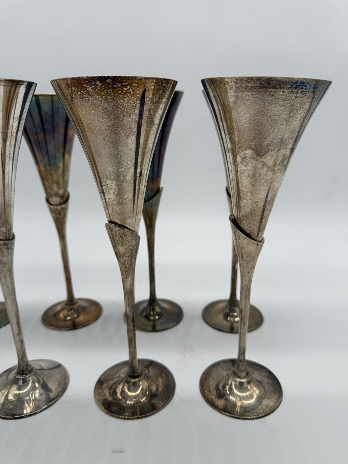 VINTAGE VERSILBERTE EDLE VINTAGE SEKTFLÖTE CHAMPAGNERGLÄSER