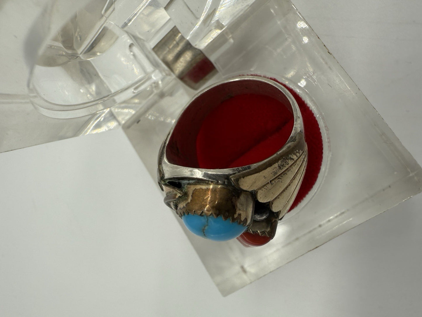 RING SILBER 925 MEHRFARBIGES DESIGN INDIANERSCHMUCK TÜRKIS & KORALLE