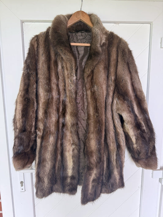 VINTAGE NERZMANTEL SCHÖNE PELZJACKE JACKE FELL ECHTPELZ BRAUN GR. M