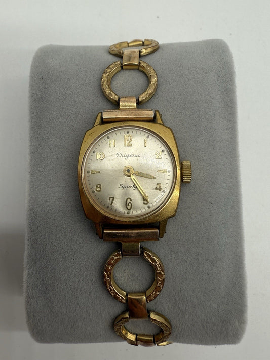 VINTAGE DUGENA SPORTY ARMBANDUHR ART DECO DAMEN  VERGOLDET LÄUFT
