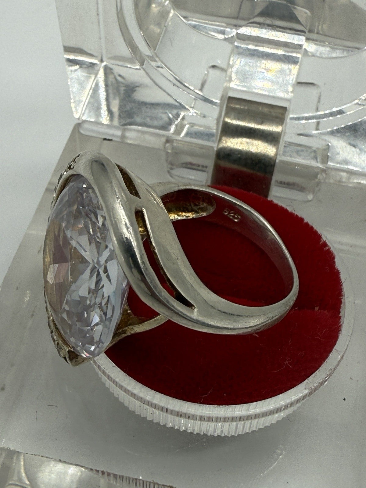 DAMENRING 925 STERLING SILBER MIT GROßEM WEIßEN ZIRKONIA GR.53