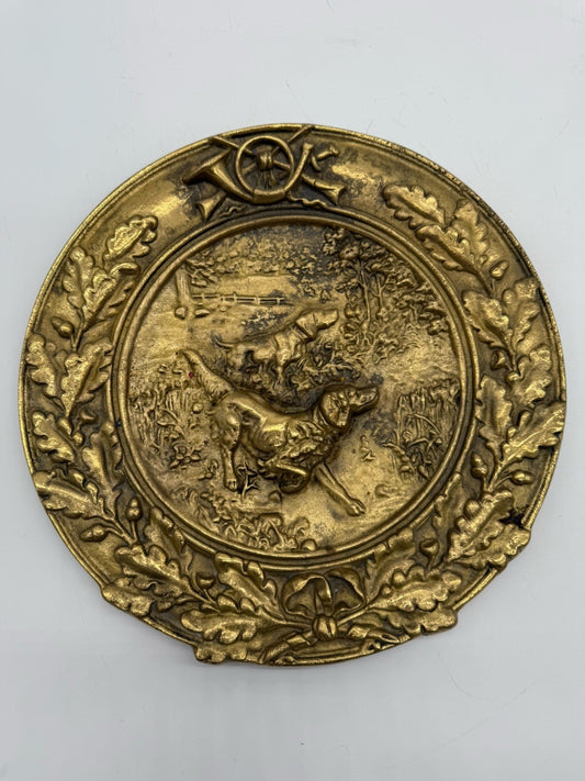 SCHWERER WANDTELLER - BRONZE - JAGDHUNDE JAGDRELIEF JAGDBILD RELIEFBILD