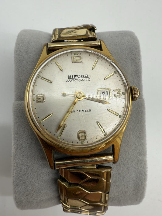 VINTAGE HERREN ARMBANDUHR BIFORA UHR AUTOMATIC 26 RUBIS MIT FLEX BAND