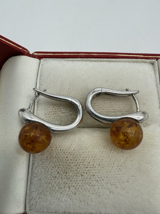 925er SILBER OHRCLIPS MIT ECHTEM BERNSTEIN - MODERNES DESIGN