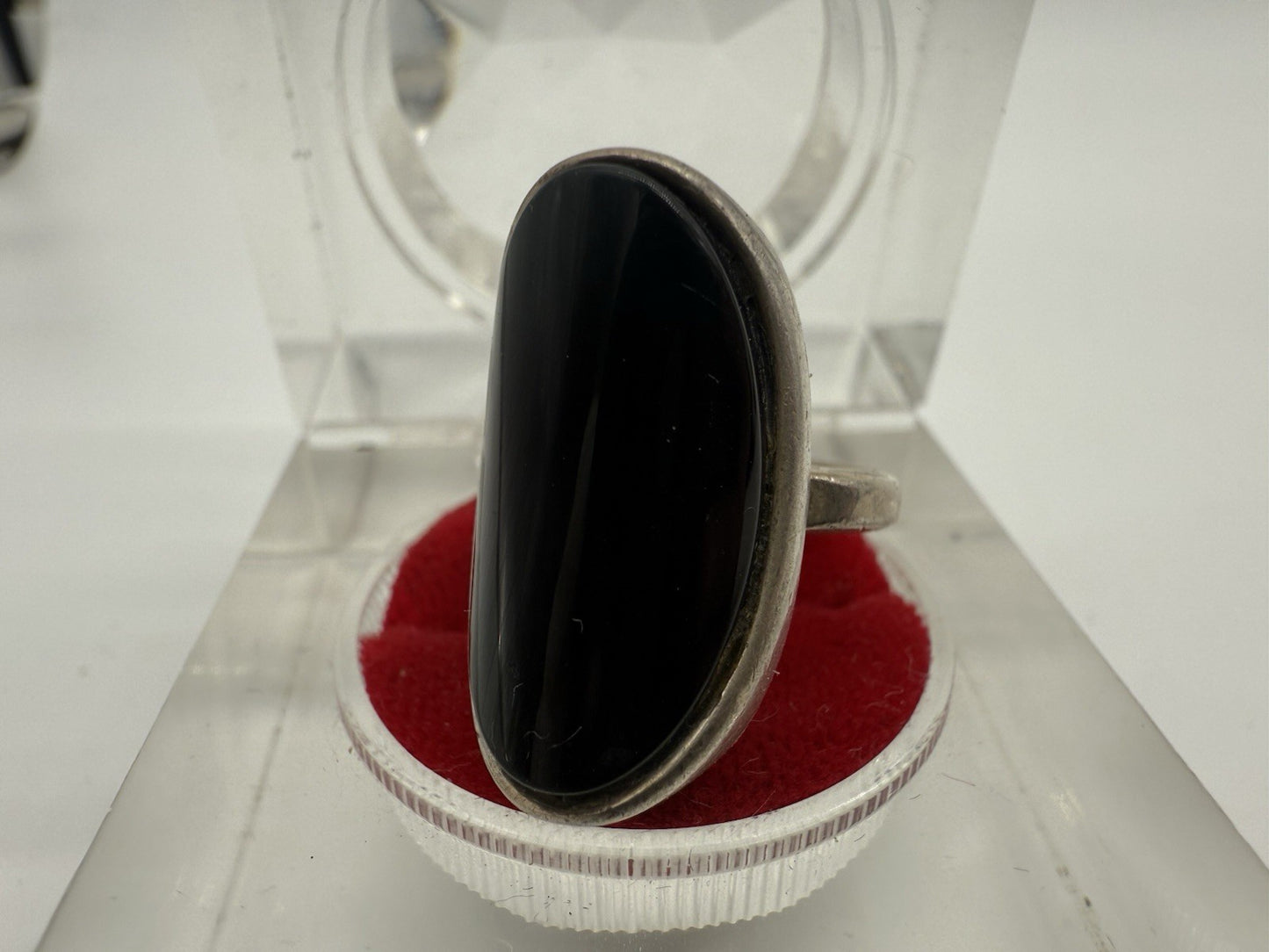 VINTAGE 835 SILBER RING MIT SCHWARZEM OVAL ONYX GR.52