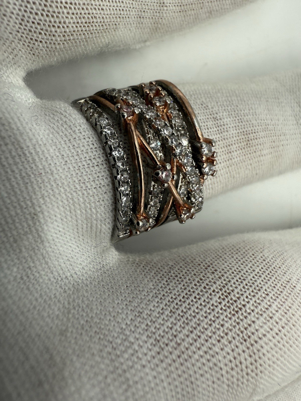 BREITER 925 SILBERRING MIT ZIRKONIA & ROSEGOLD AKZENTEN GR.58