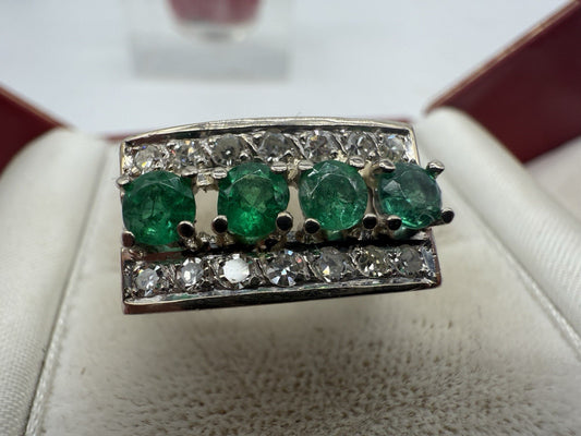 PRÄCHTIGER SAMARAGD BRILLANT RING 750 GOLD 18 KARAT GR.58