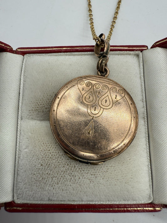 ANTIKES ROLLED GOLD MEDAILLON ART DECO MIT KETTE