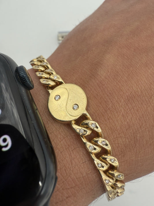 585 GOLDARMBAND MIT BRILLANTEN - YIN-YANG DESIGN - 14K GELBGOLD - 19cm
