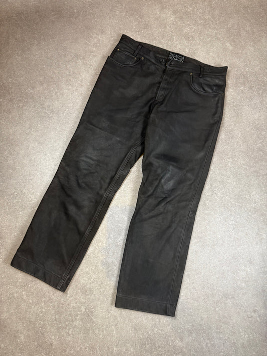 Henson & Henson Damen Lederhose Gr. 38 Schwarz Vintage Echtleder