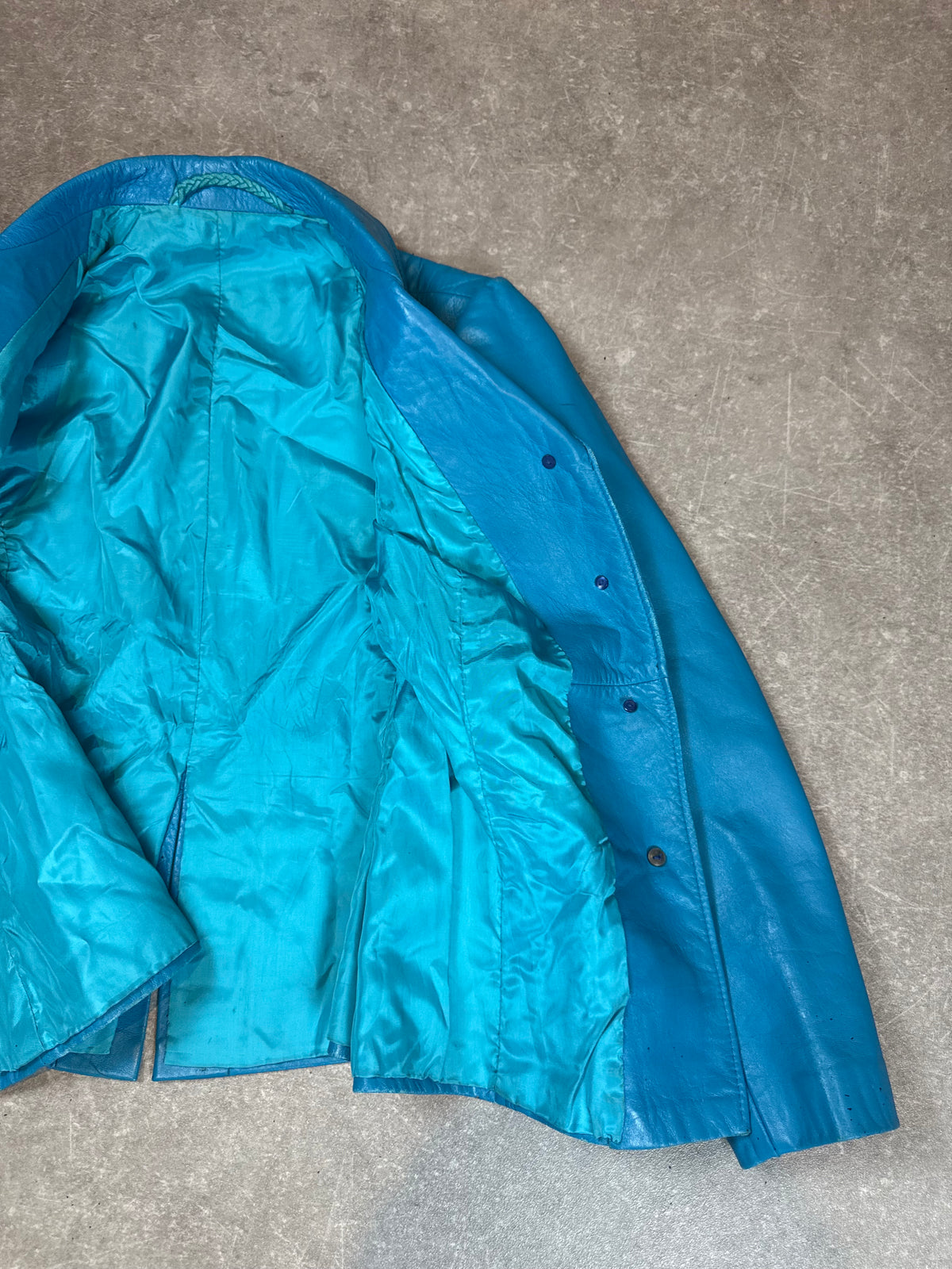 Vintage Lederjacke Damen Blau Türkis Echtleder 70er 80er Blazer Jacke S M