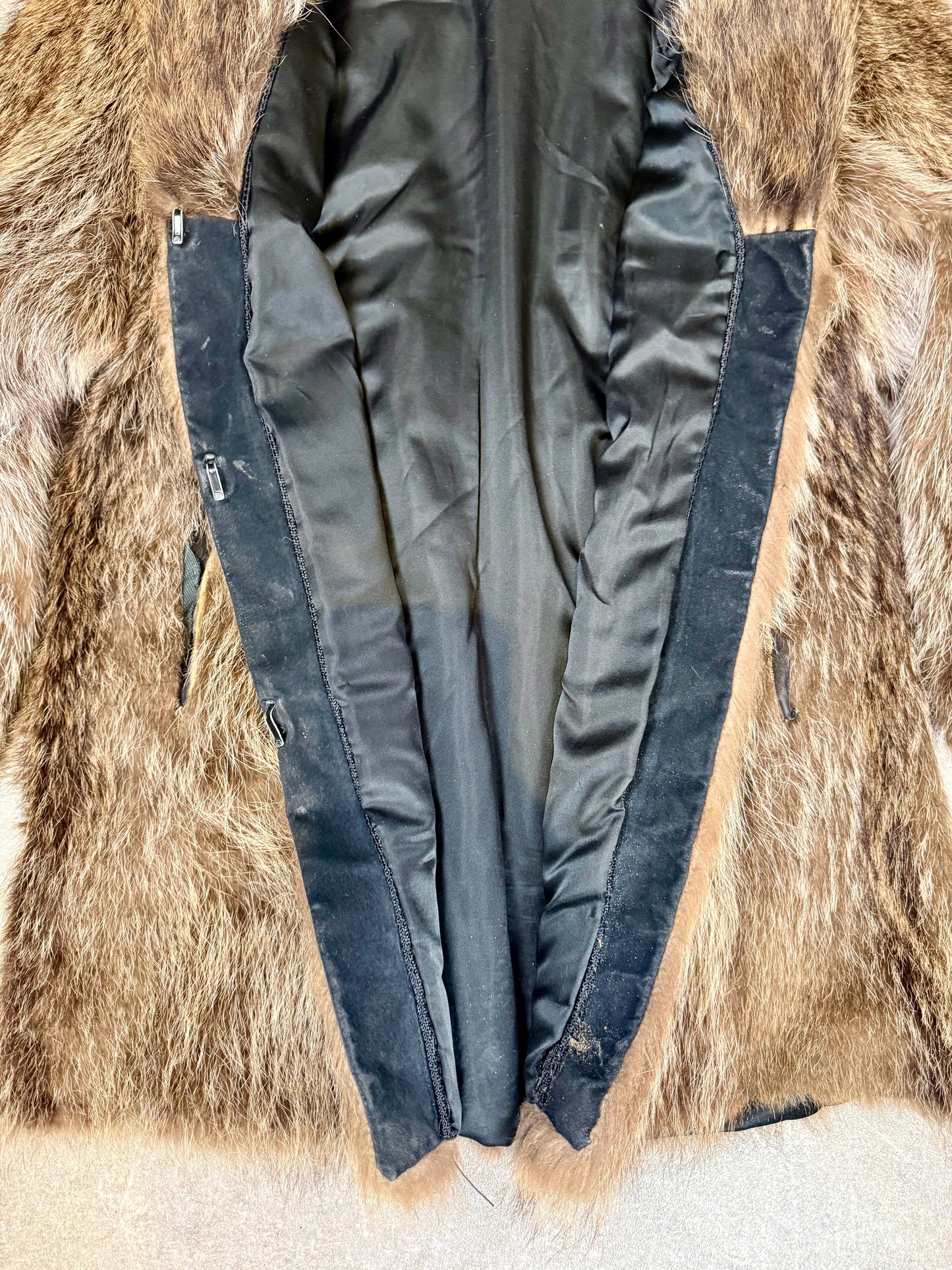 Vintage Waschbär Pelzmantel Echtpelz Damen Braun Kurz Mantel Raccoon Echtfell M