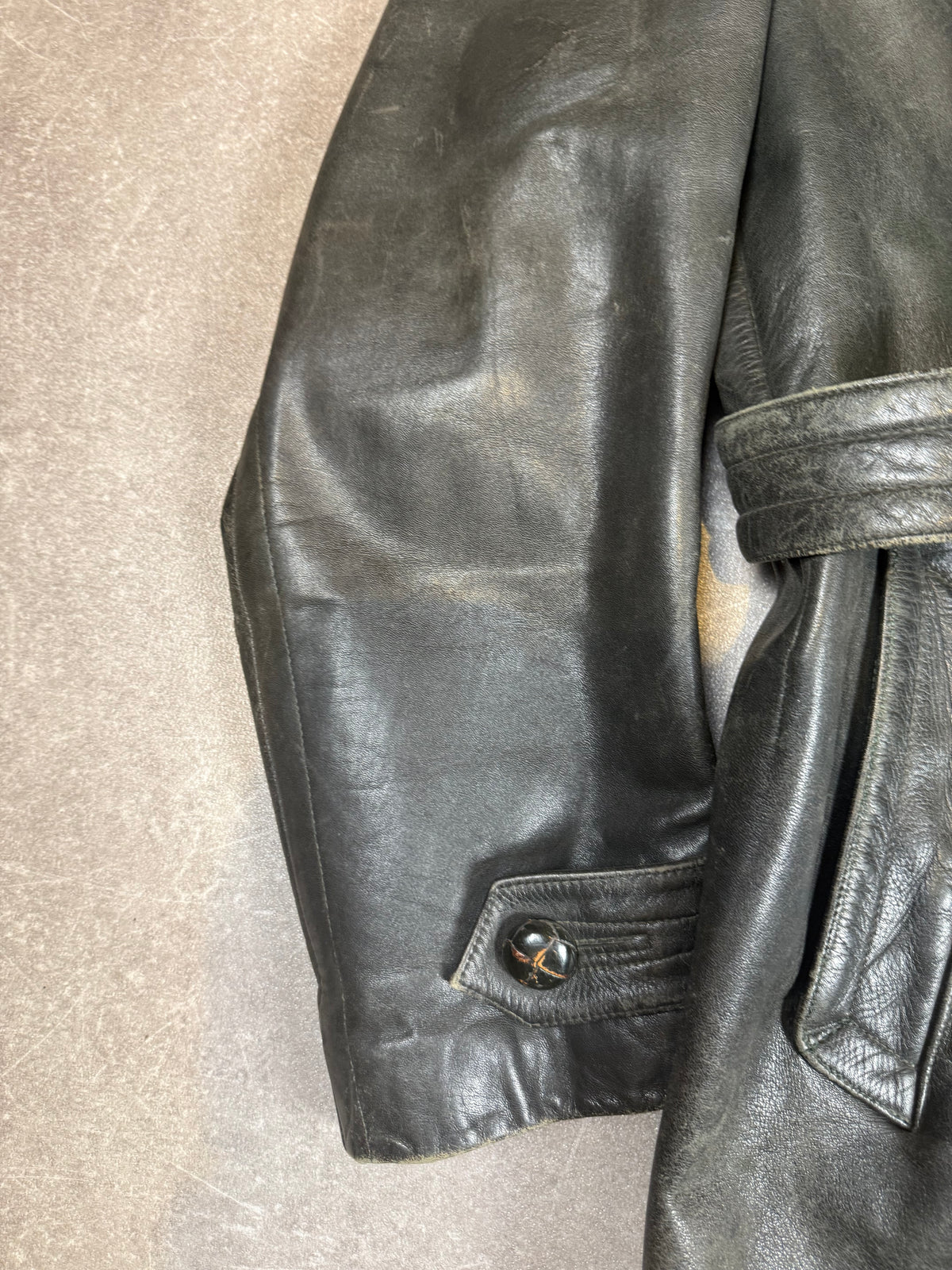 Vintage Shiva Leder Mantel Schwarz Echtleder Gürtel Motorrad Biker 70er 80er
