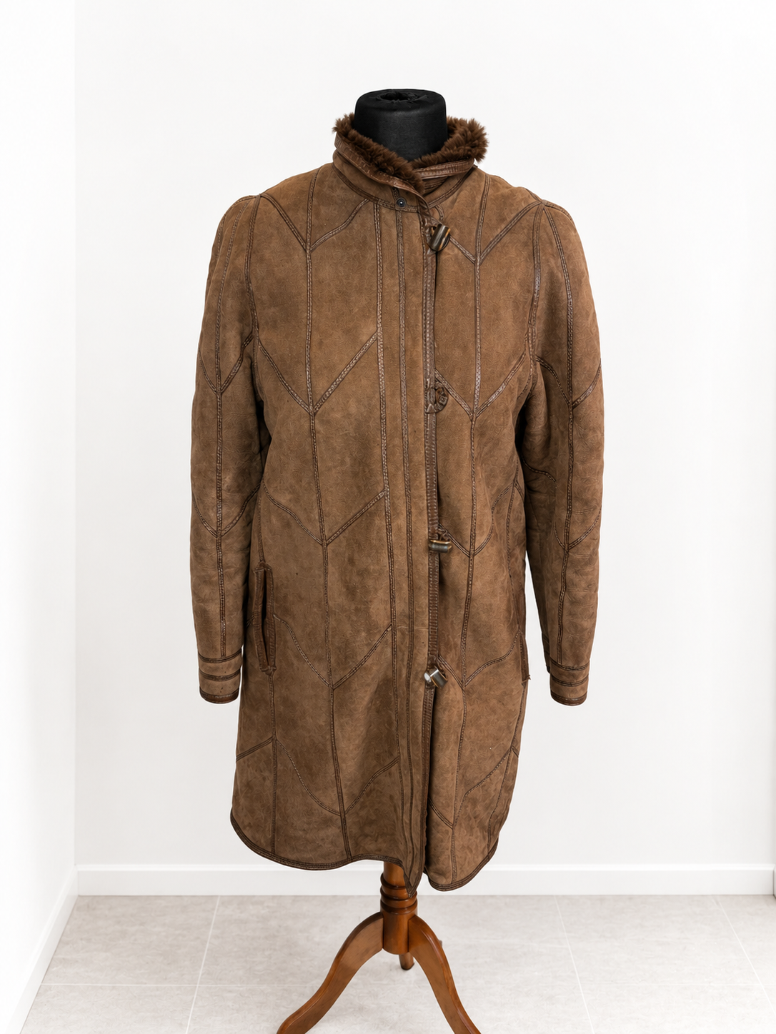 Vintage Damen Lammfellmantel Braun Echtleder Shearling Ledermantel