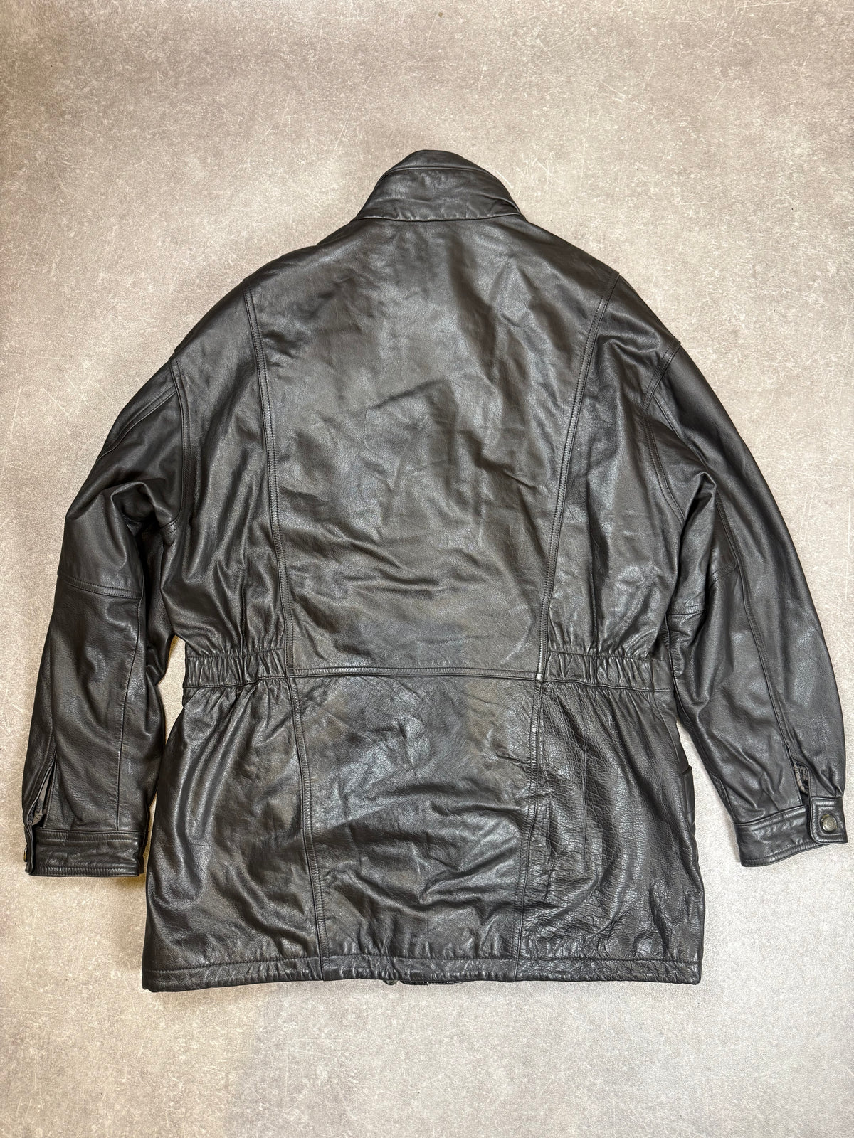 Vintage Prince Herren Ledermantel Schwarz – Echtleder Jacke Weltkarten-Futter Gr. 56