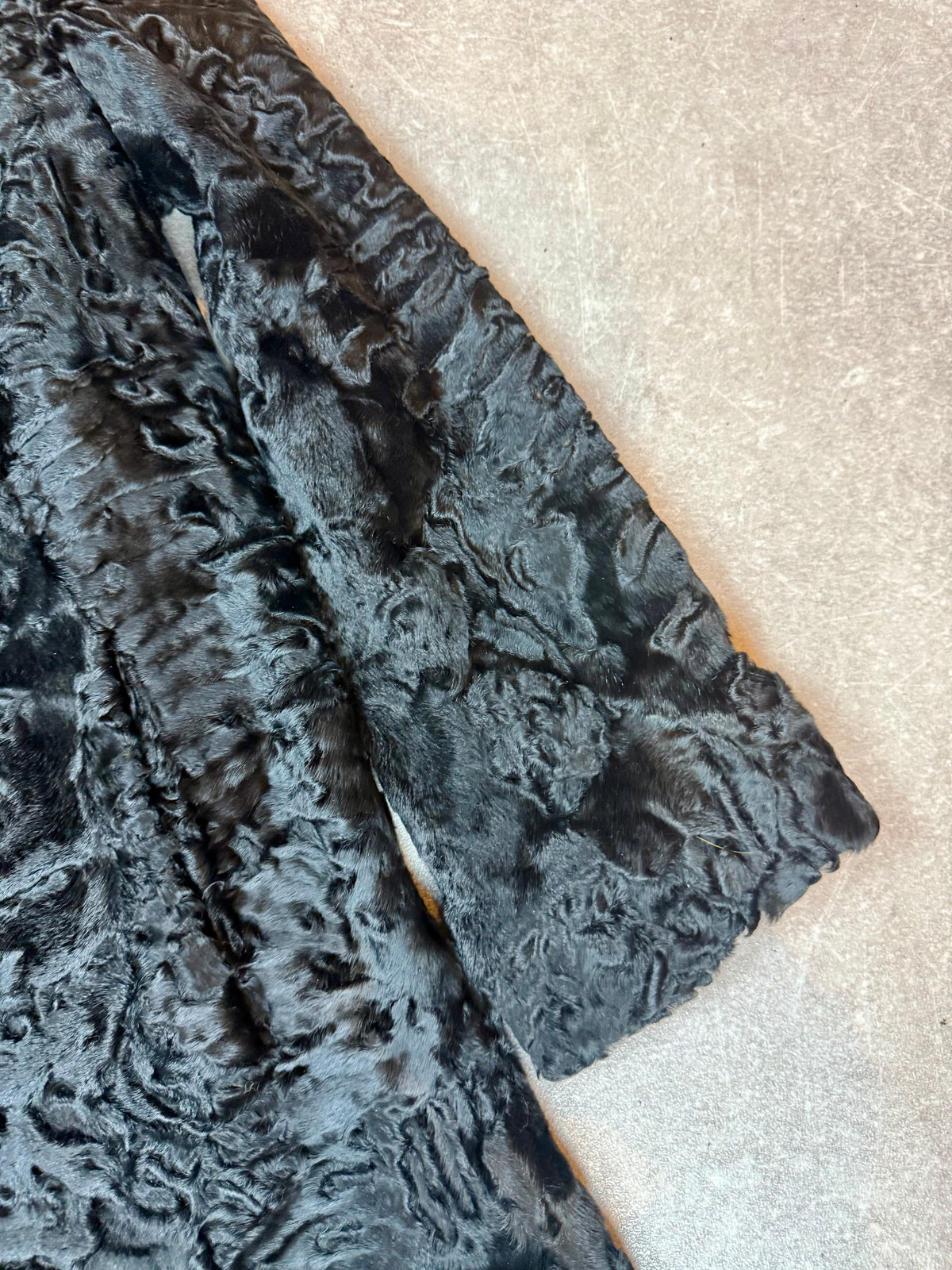Vintage Swakara Persianer Pelzmantel Schwarz Karakul Lammfell Damen Echtpelz Mantel M
