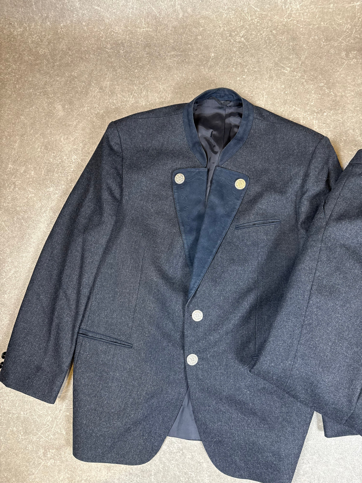 Vintage Herren Trachtenanzug Schurwolle Dunkelblau – Janker Sakko & Hose Gr. 27