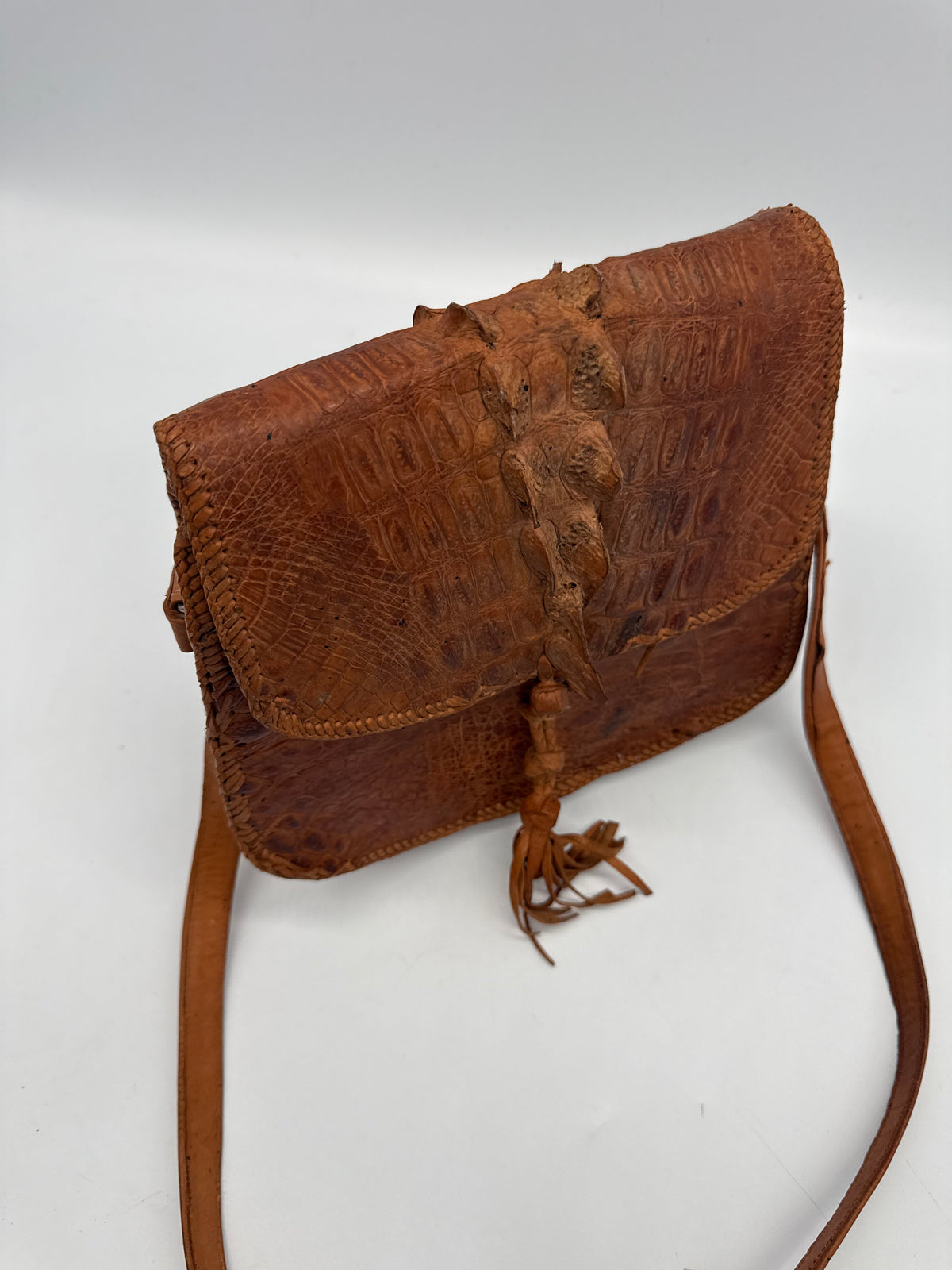 Vintage Krokodilleder Schultertasche Braun – Handgefertigte Exotic Leather Bag