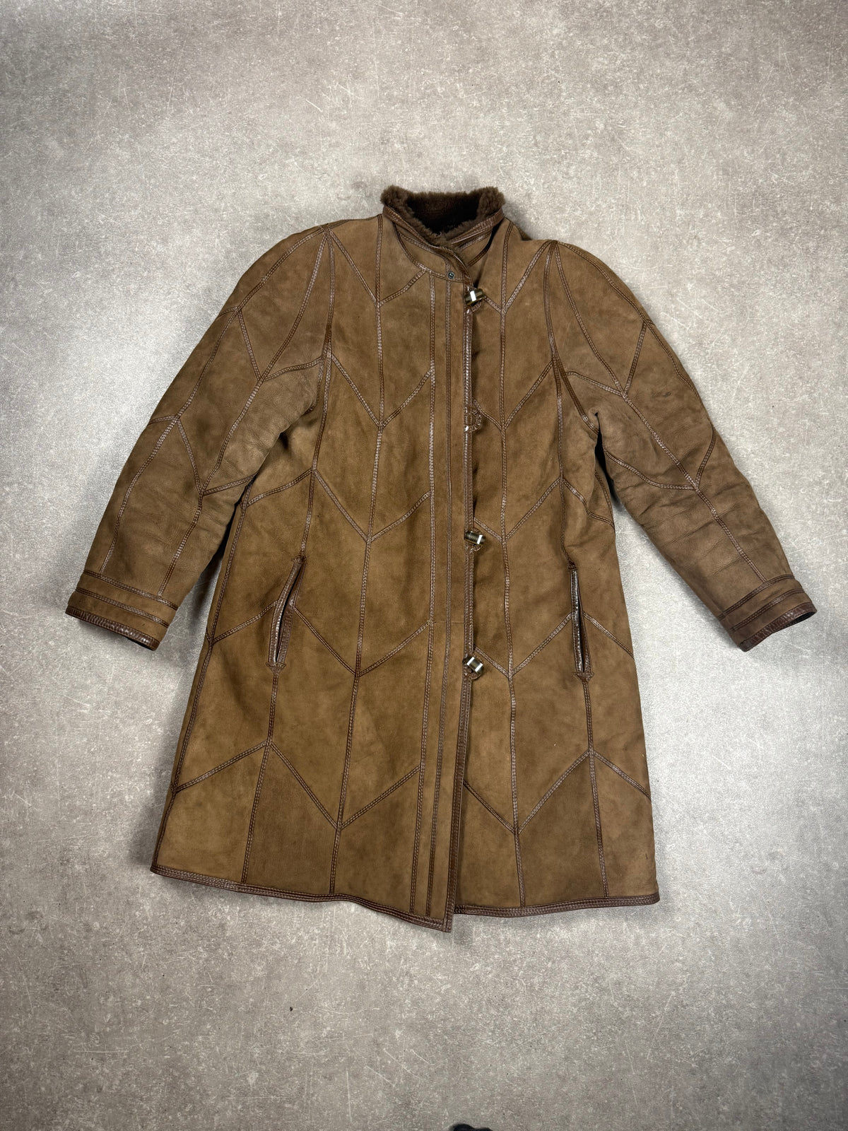 Vintage Damen Lammfellmantel Braun Echtleder Shearling Ledermantel