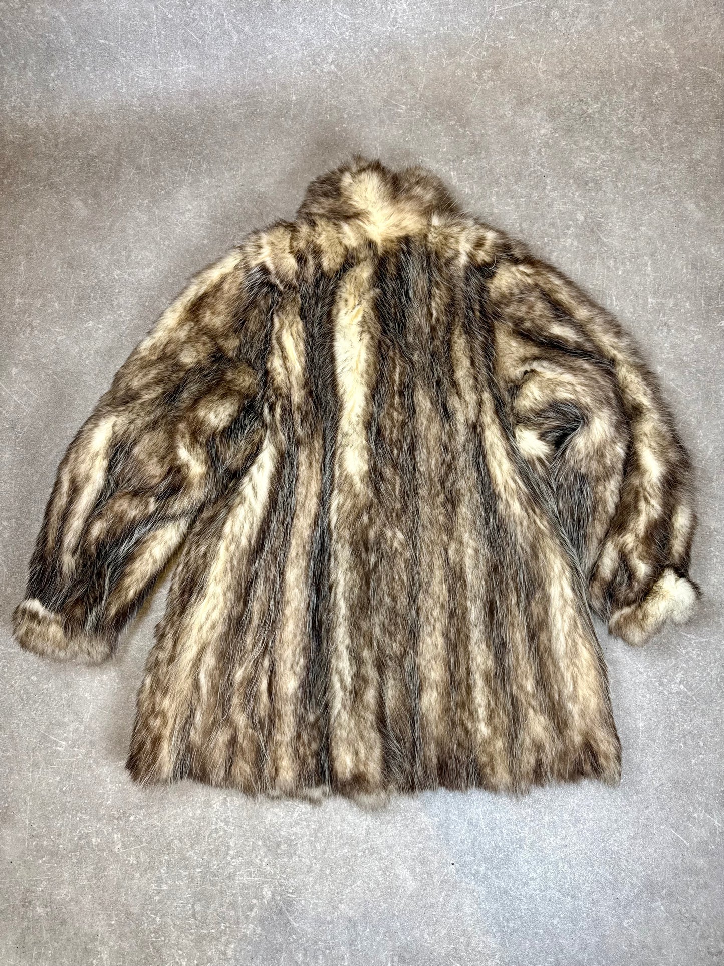 Vintage Waschbär Pelzmantel Echtpelz Raccoon Fur Braun Grau Damen Gr. M-L 40