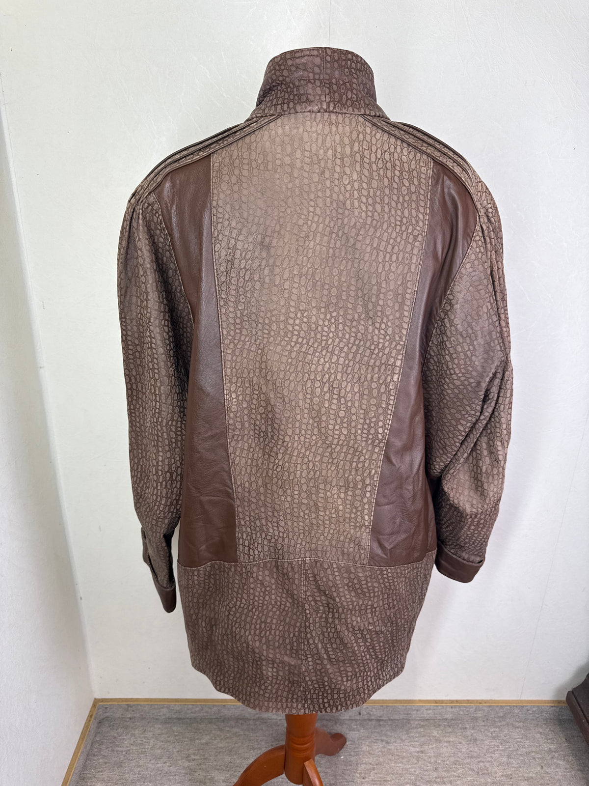 Vintage Lederjacke Damen Braun Kroko Optik Gr. M-L Oversize Echtleder 80er 90er