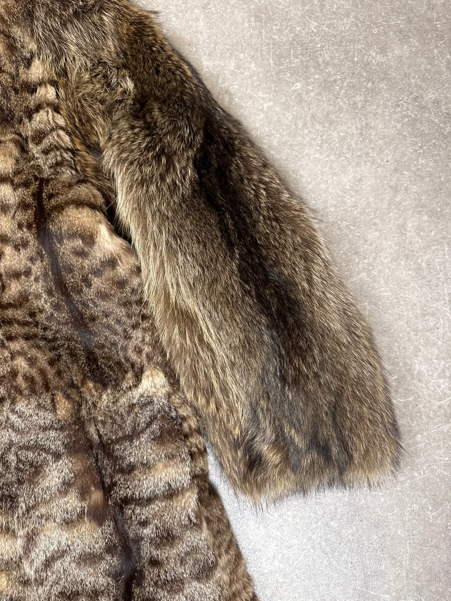Vintage Wildkatze Waschbär Pelzmantel Echtpelz Damen Mantel Braun Gr. M Luxus