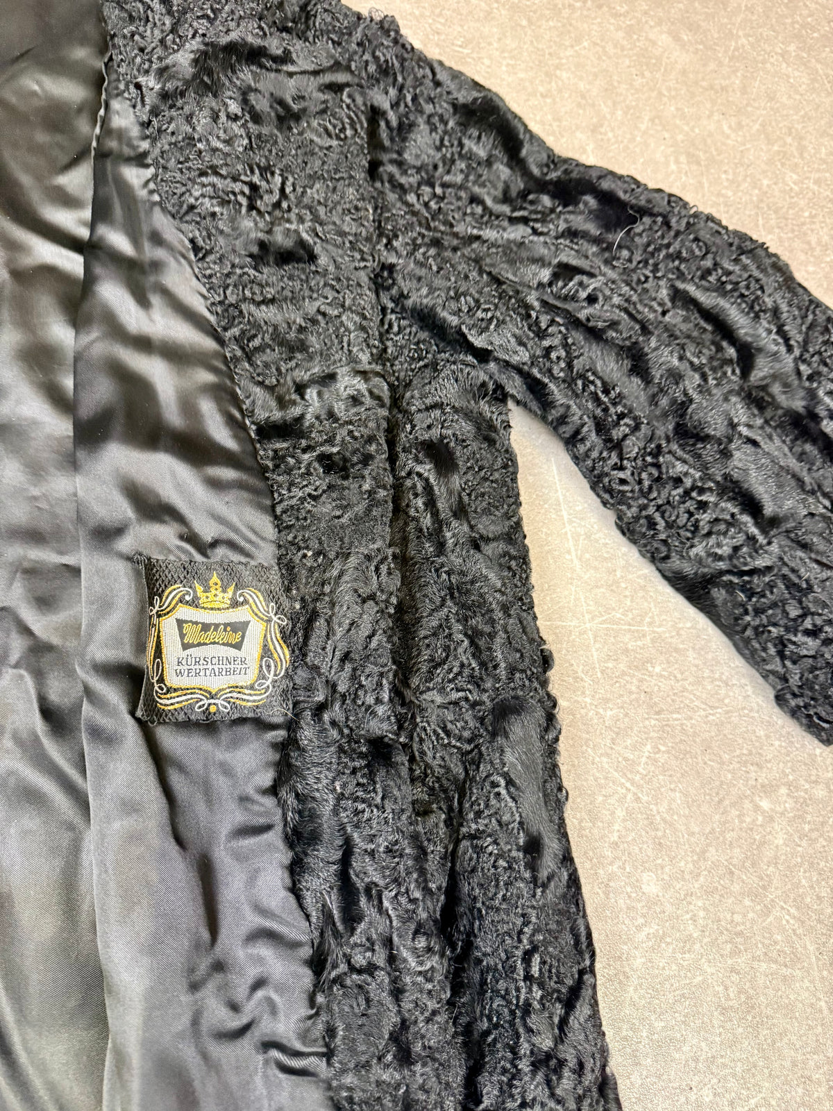 Vintage Persianer Pelzmantel Schwarz Karakul Lammfell Damen Echtpelz Gr. M/L