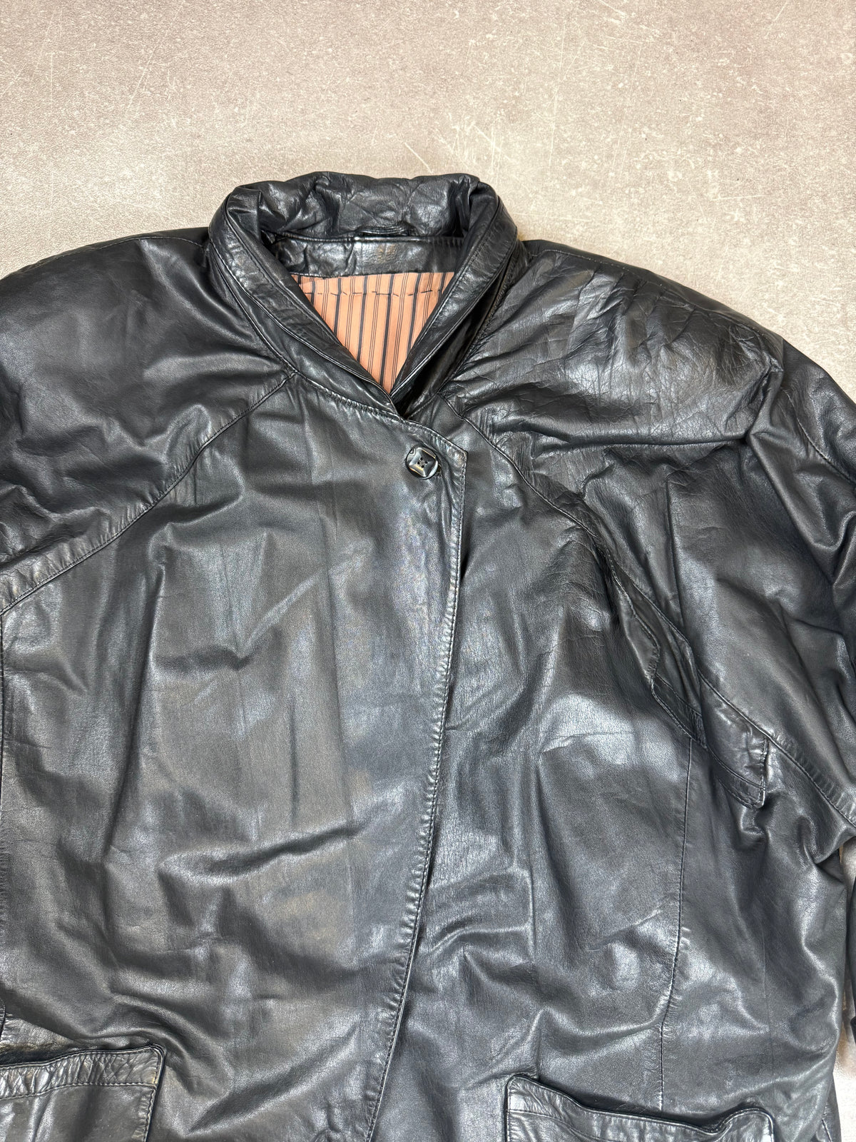 Vintage Ledermantel Schwarz Echtleder – 80er 90er Leder Kurzmantel Oversize