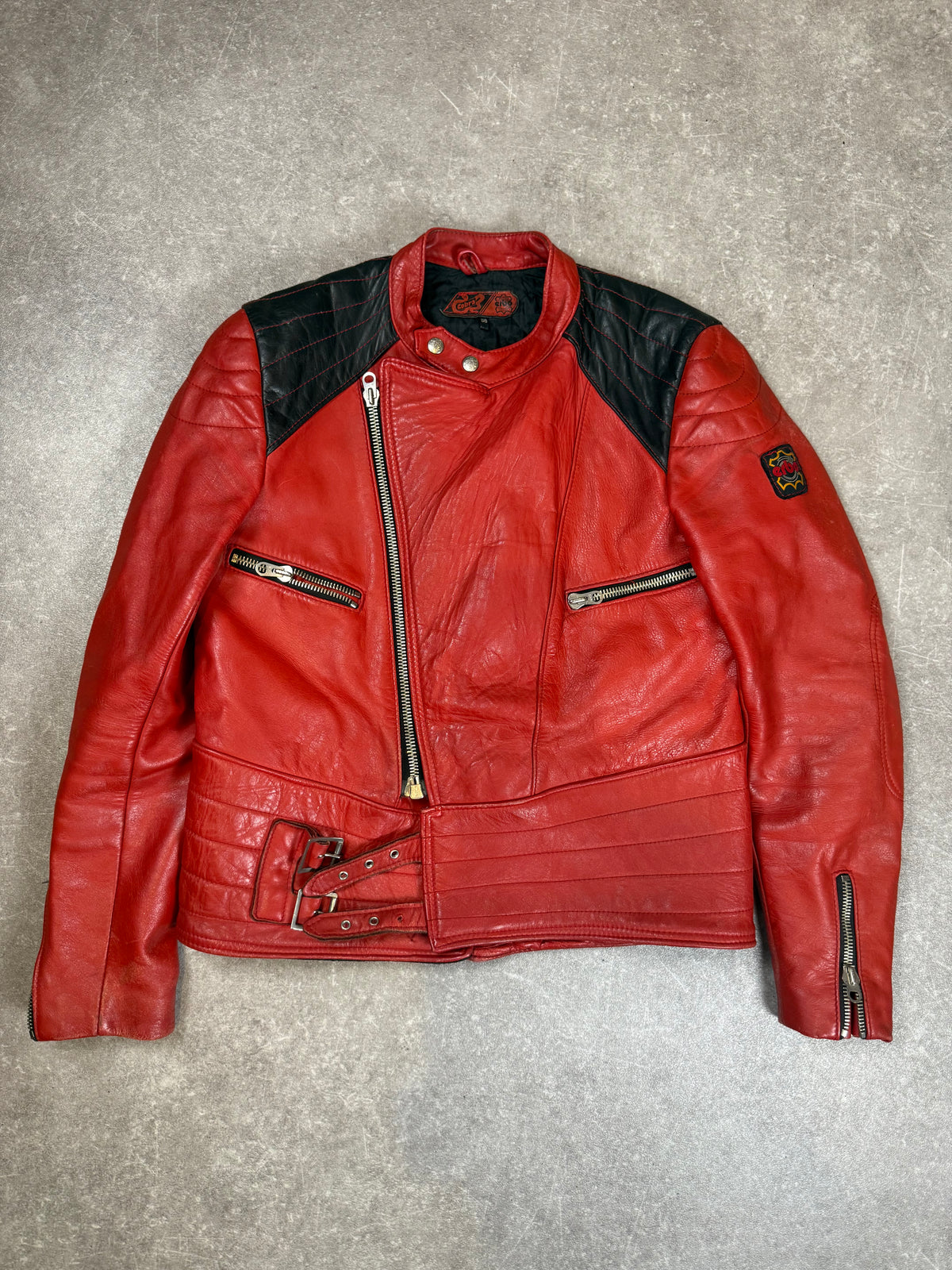 Vintage Cobra Lederjacke Gr. 50 Rot Schwarz Echtleder Biker Motorradjacke