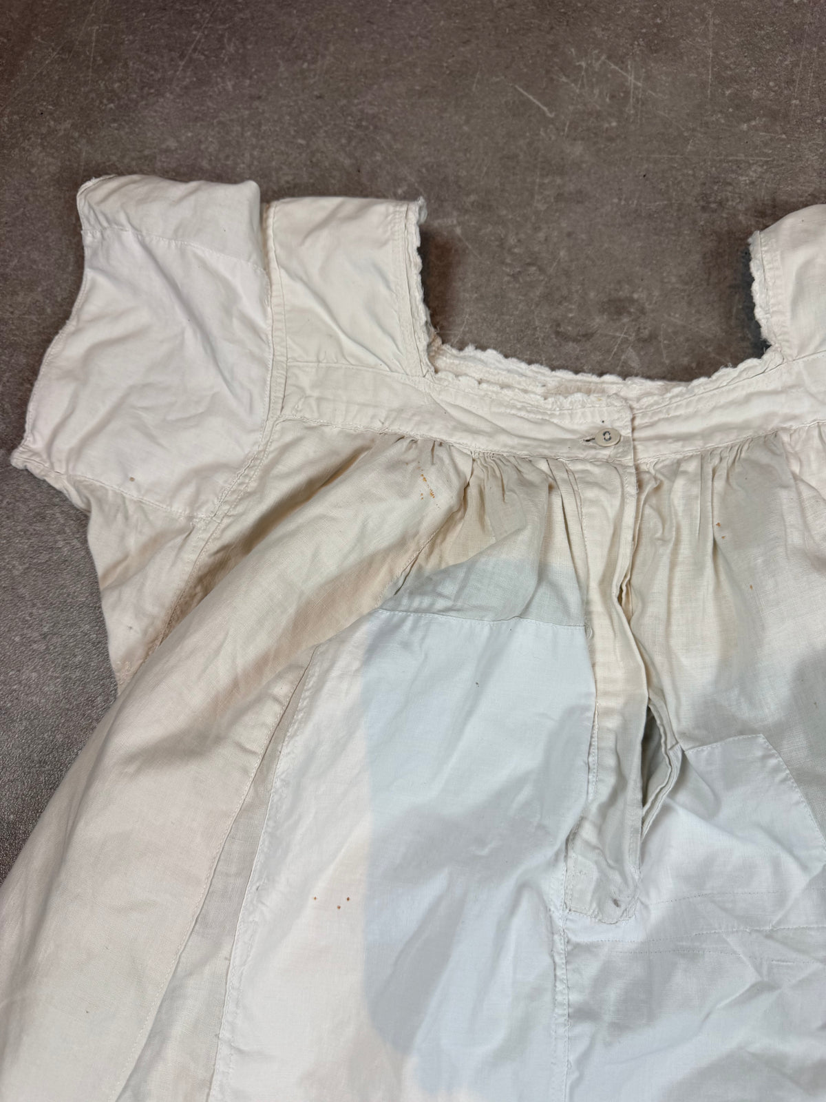 Antikes Damen Nachtkleid Weiß – Baumwolle Kurzarm Historische Wäsche Vintage
