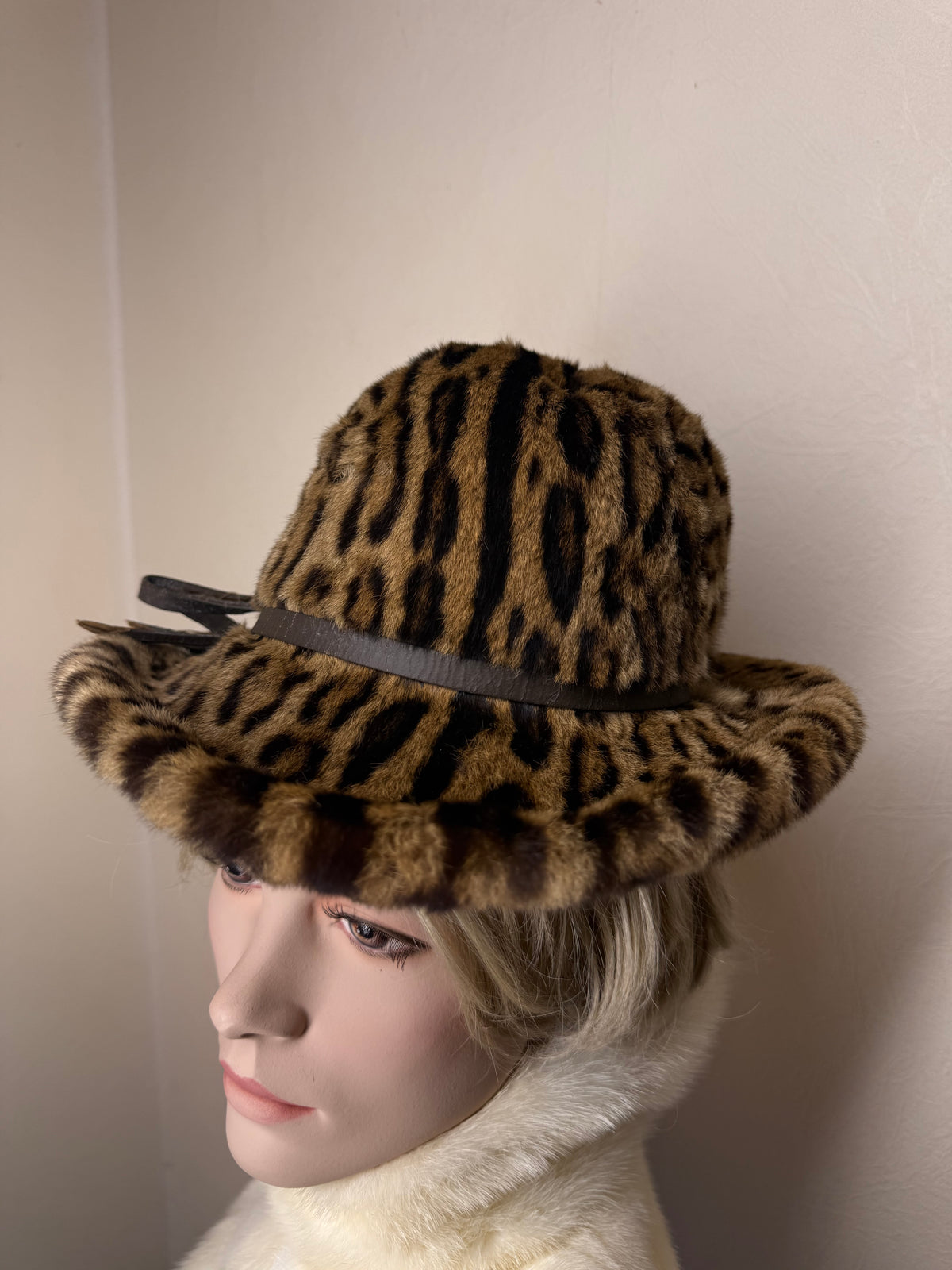 Vintage Leopard Print Pelzhut Echtpelz Damen Hut Animal Print Braun Schwarz Winter Fedora Luxury