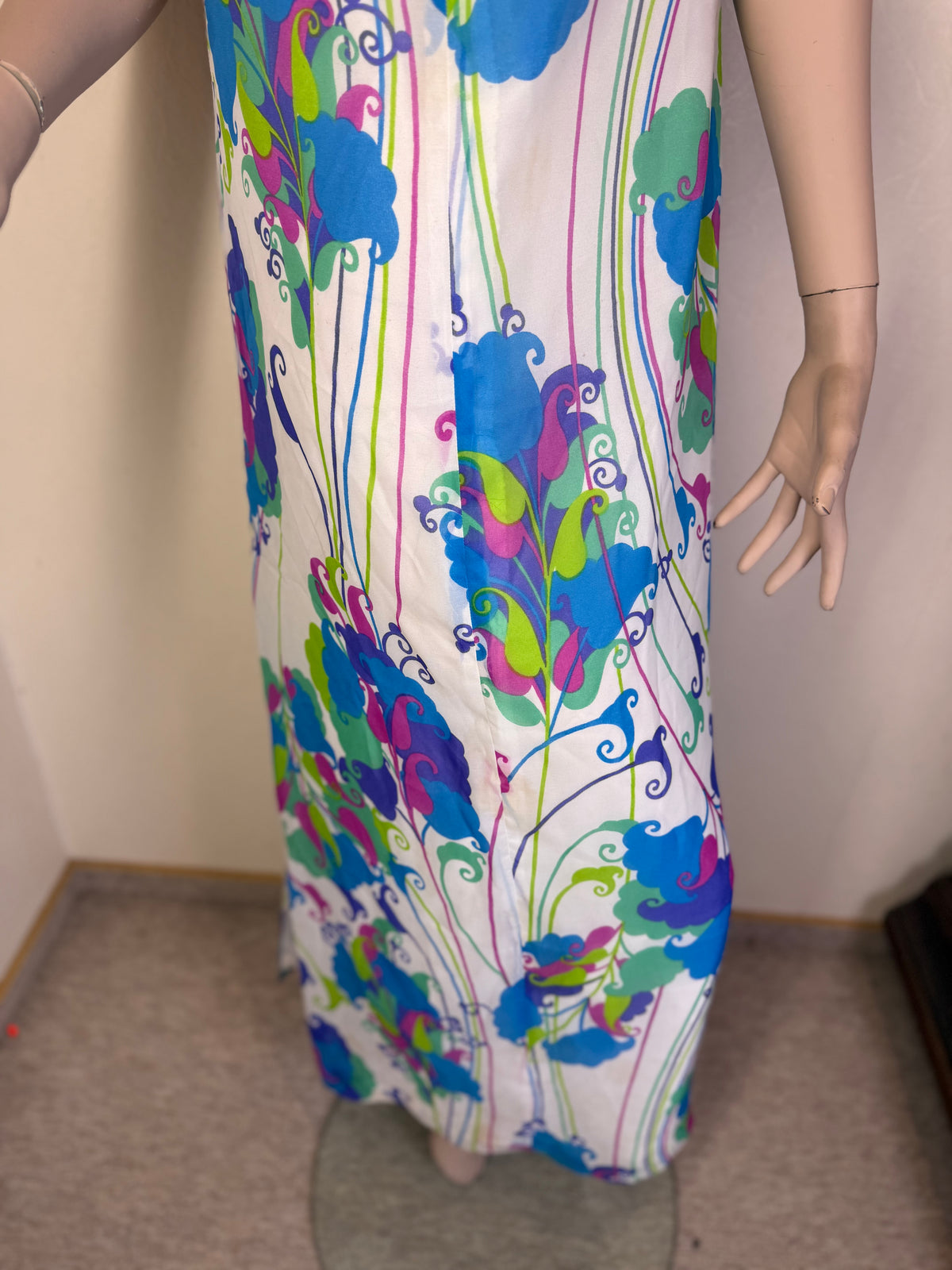 Vintage Damen Maxikleid 70er/80er – Buntes Blumenmuster Psychedelic
