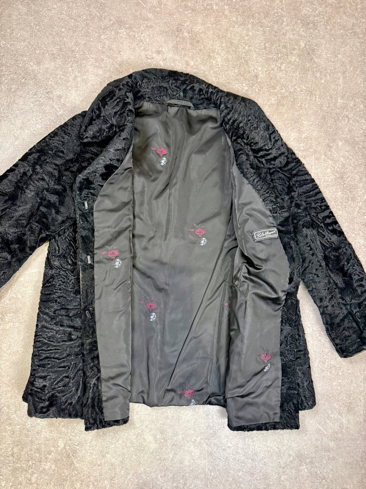 Vintage Persianer Pelzmantel Karakul Lammfell Schwarz Damen Echtpelz Gr. M-L