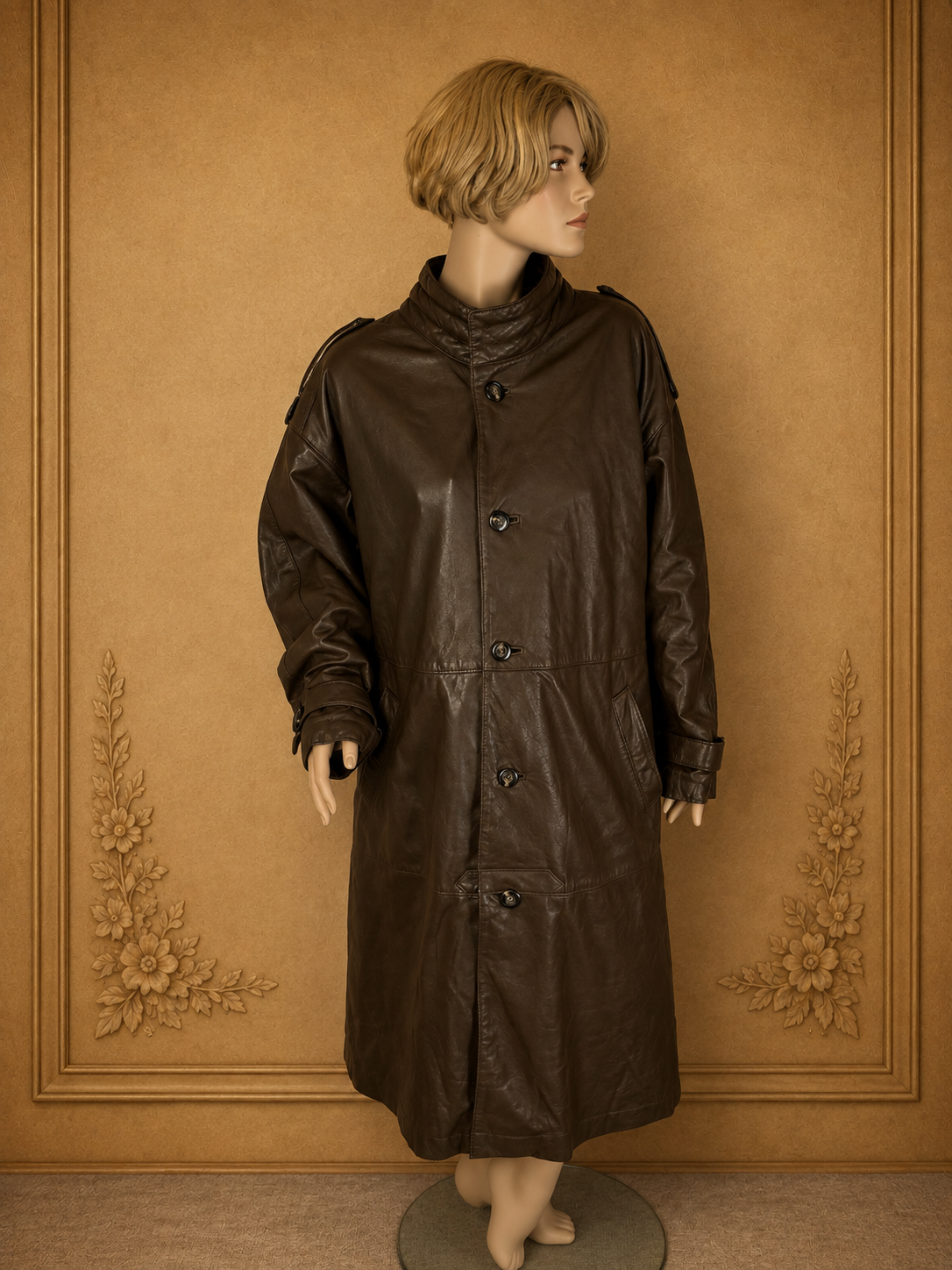 Vintage Herren Ledermantel Braun – GS Herrenmoden Echtleder 70er 80er