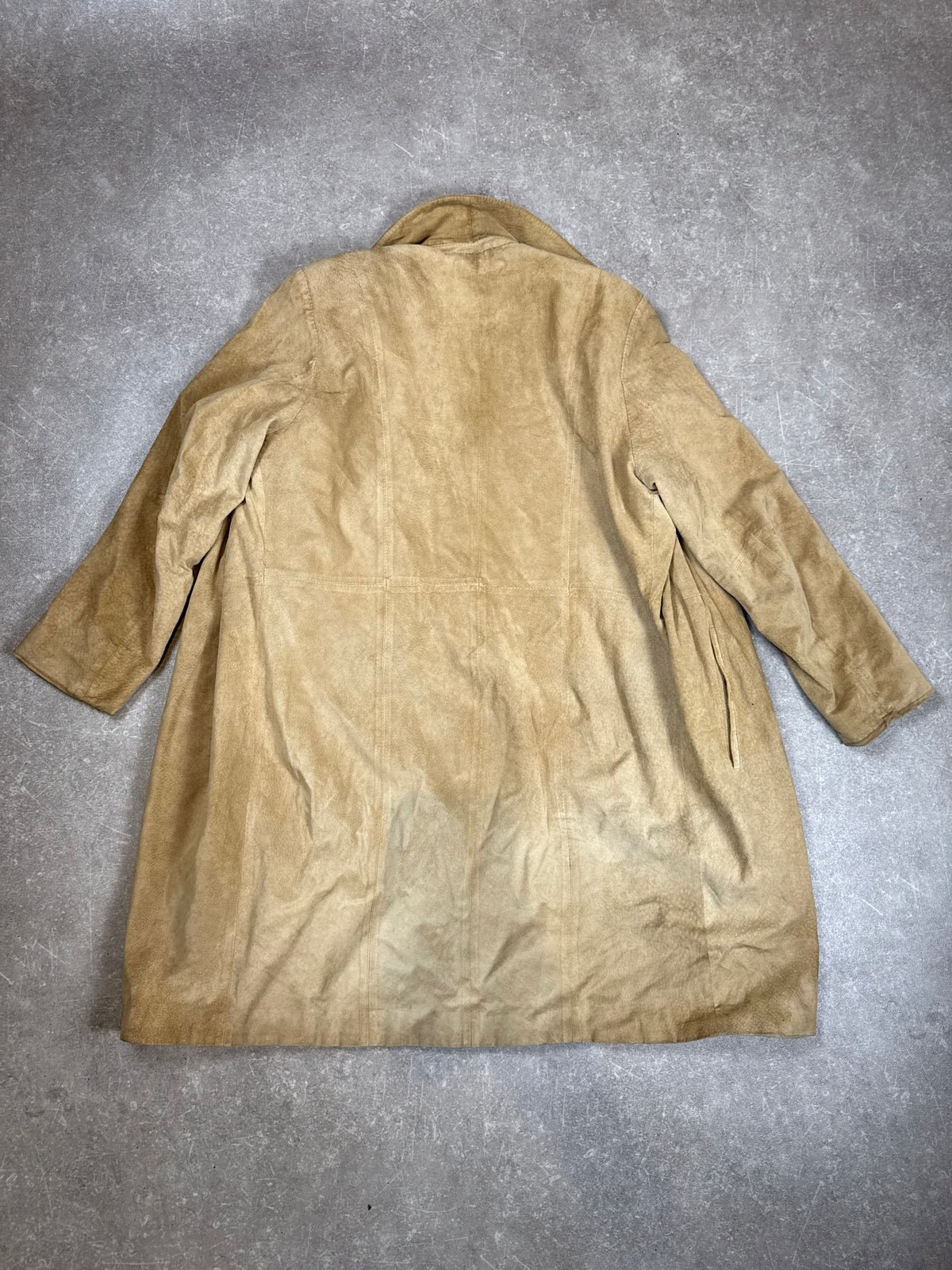 Vintage Damen Ledermantel Lang Veloursleder Beige Sand – ca. Gr. M/L