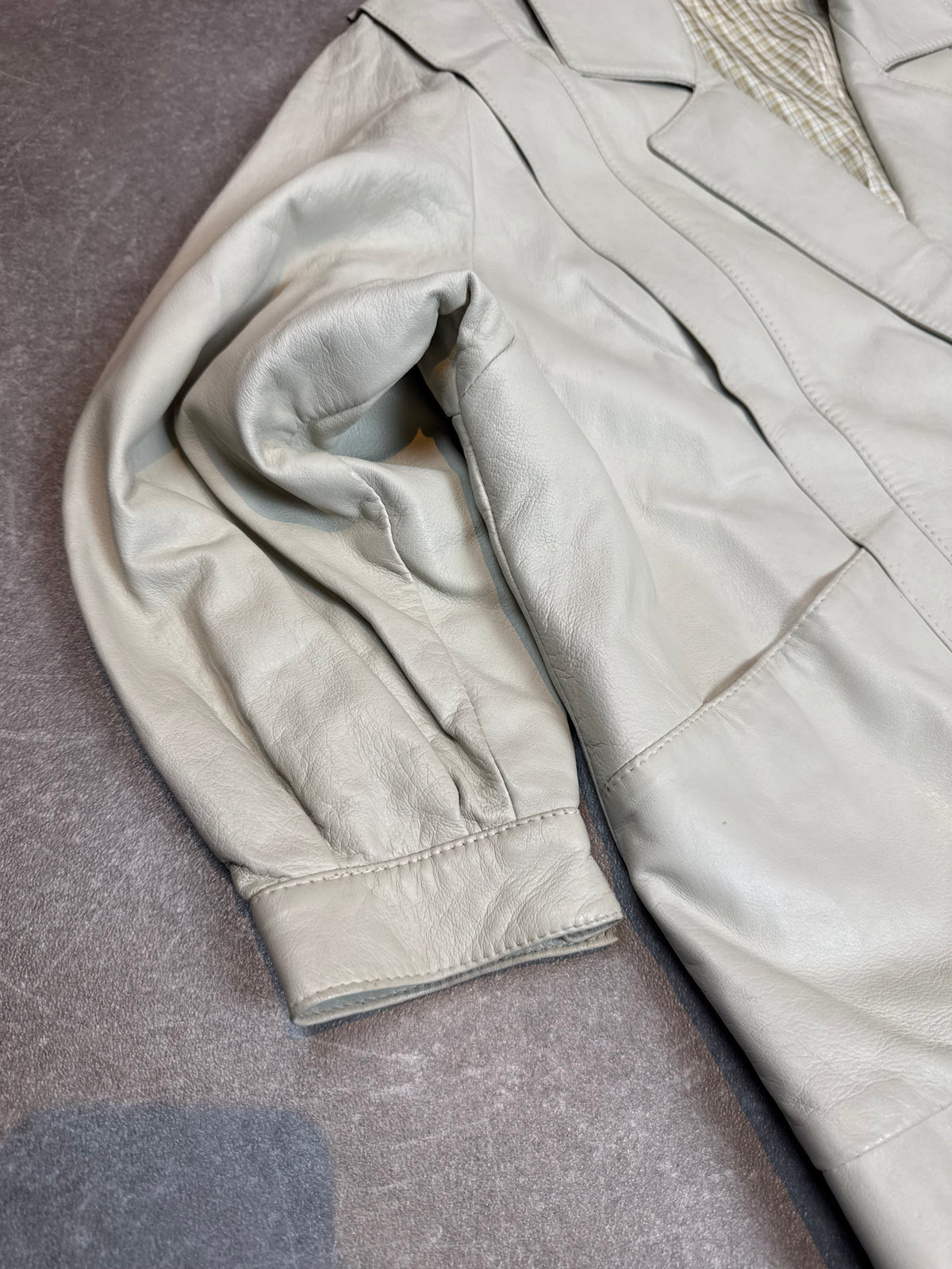Vintage Lederblazer Damen Creme Weiß Echtleder Oversized 80s 90s Jacke M