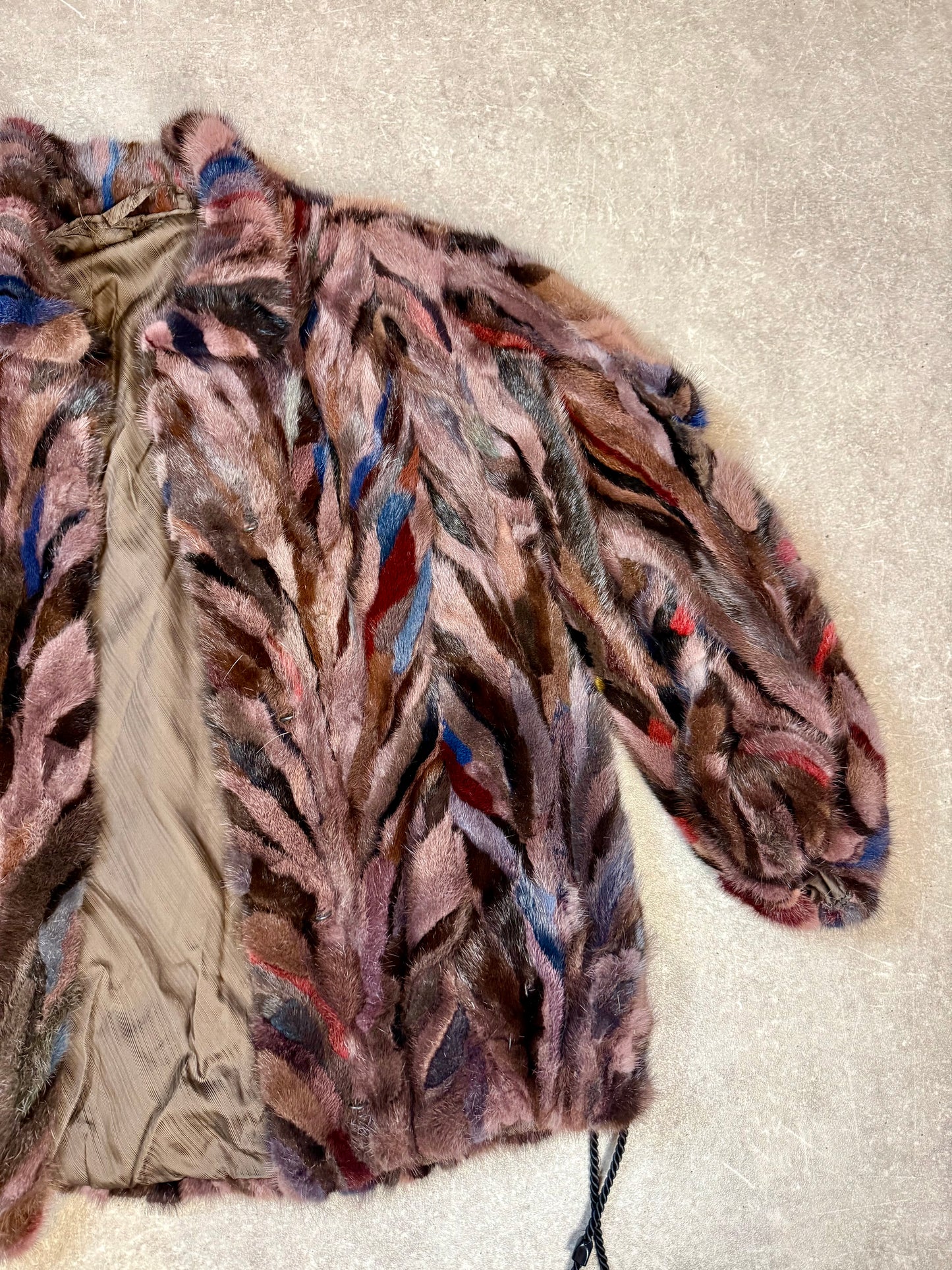 Vintage Nerzjacke Intarsia Patchwork Echtpelz Pelzhaus Syke Braun Bunt Damen XL