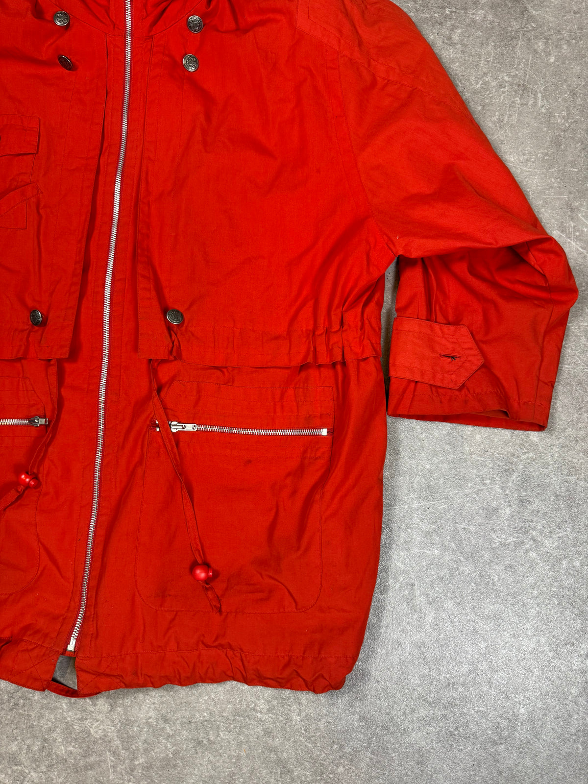Vintage 80s 90s Utility Jacke Rot – Field Jacket Metallknöpfe Gr. 44