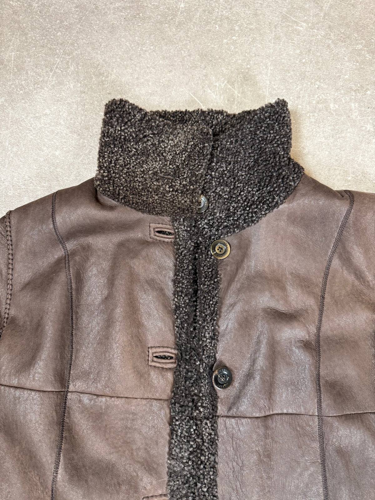 CHRIST Vintage Damen Lammfelljacke Braun – Echtleder Shearling Felljacke