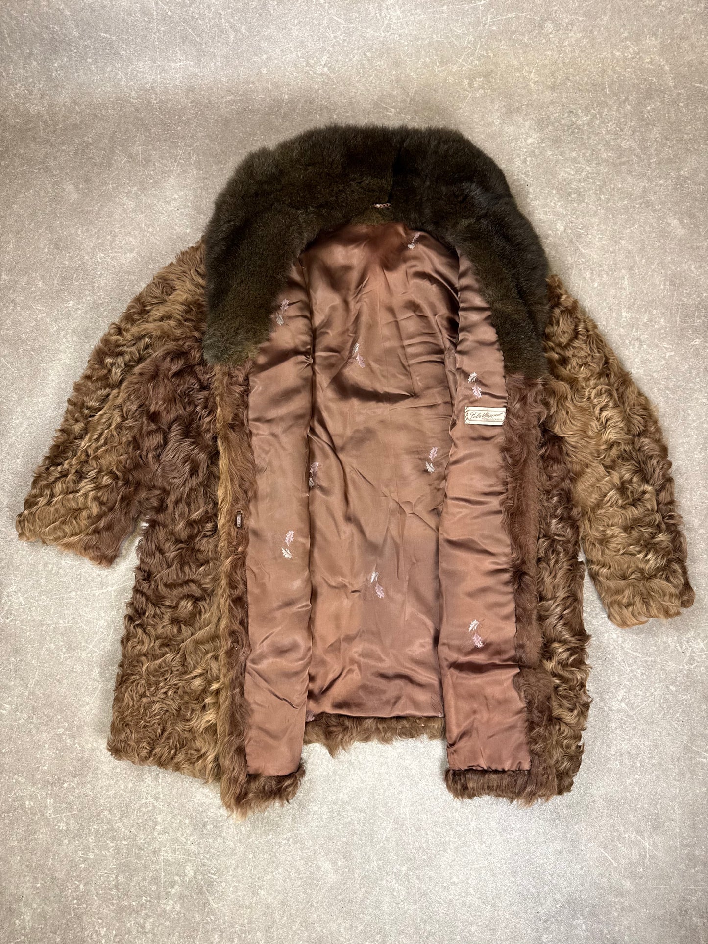 Vintage Persianer Pelzmantel Karakul Astrachan Nerzkragen Echtpelz Damen XL