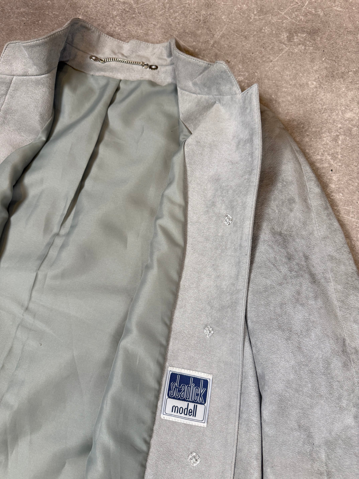 Vintage Damen Ledermantel Hellgrau – Stadick Modell Veloursleder Mantel
