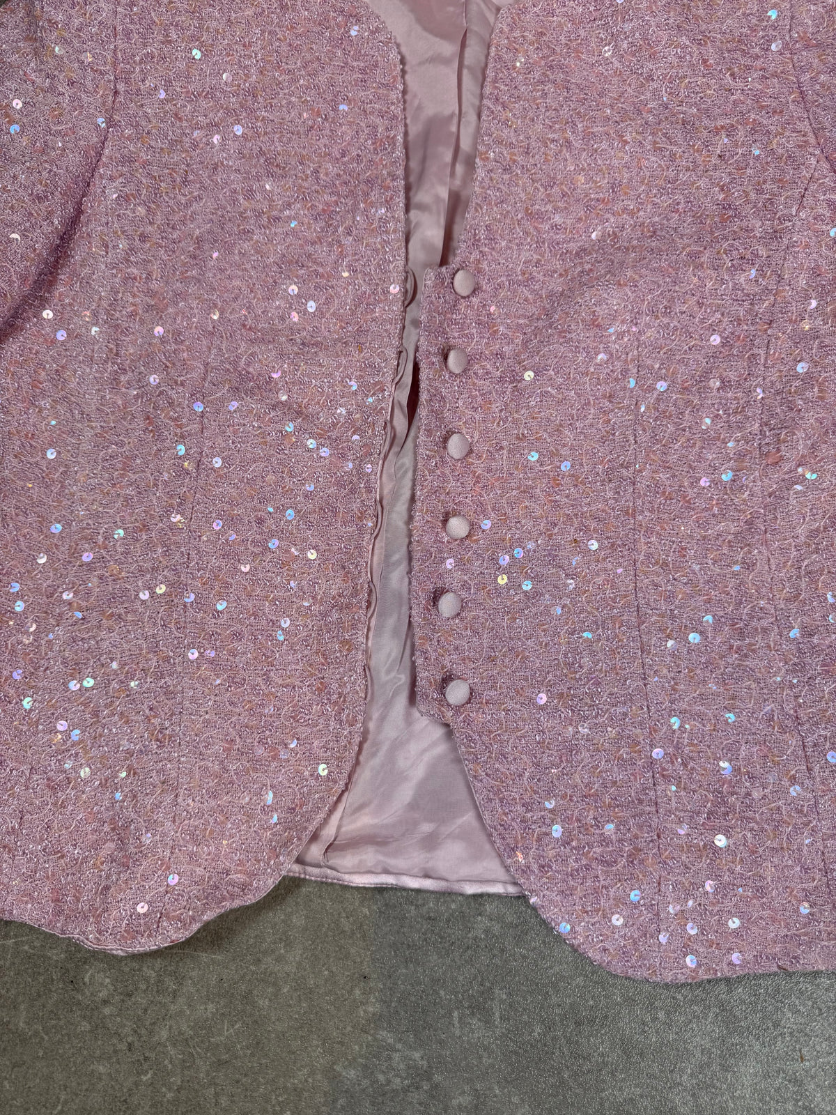 Elégance Paris Vintage Pailletten Blazer Rosa – Damen Abendjacke