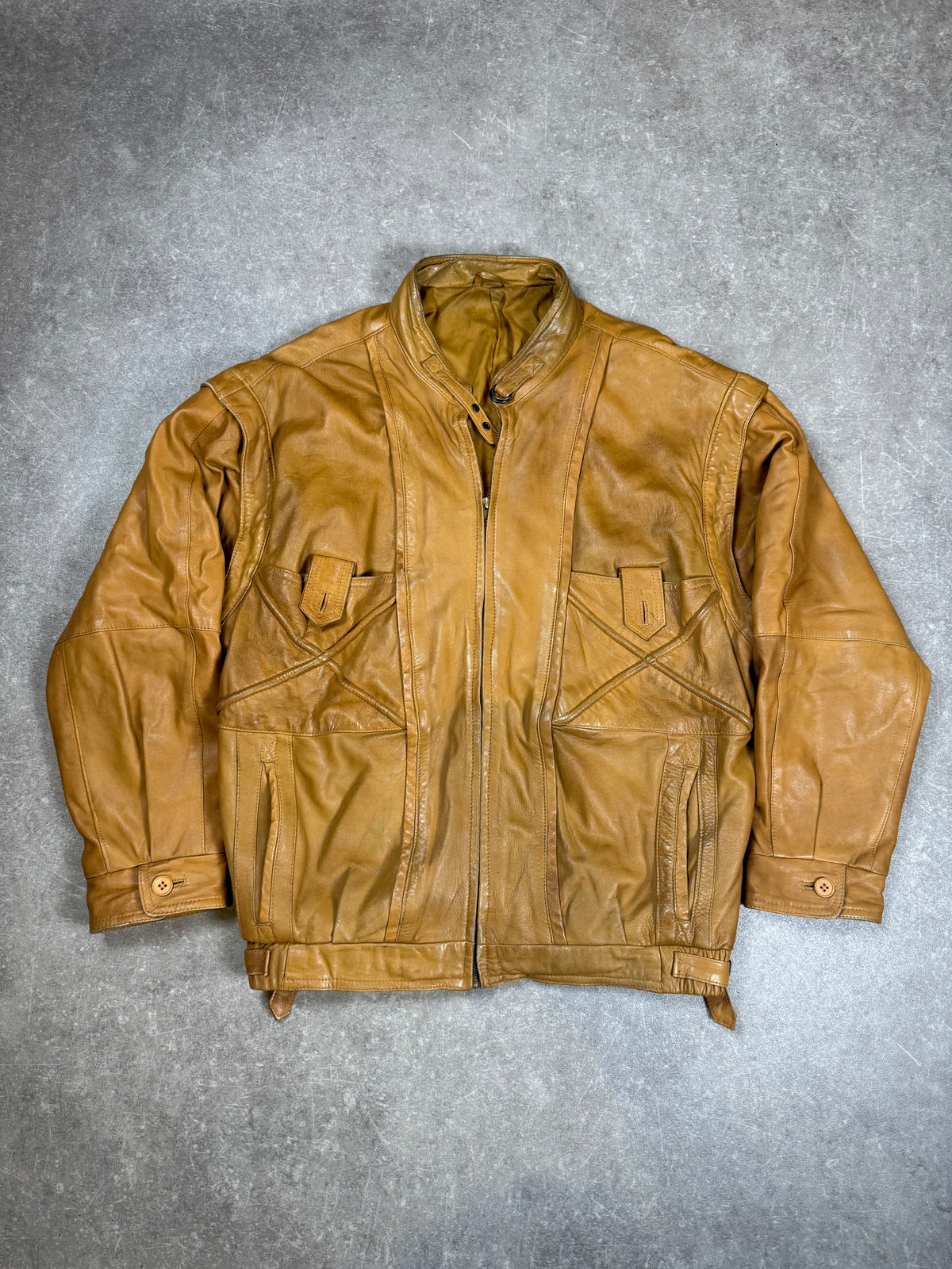 Vintage Herren Lederjacke Gr. 54 Cognac Braun 80er 90er Echtleder
