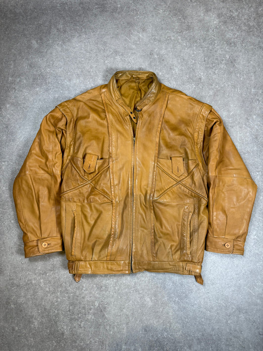 Vintage Herren Lederjacke Gr. 54 Cognac Braun 80er 90er Echtleder