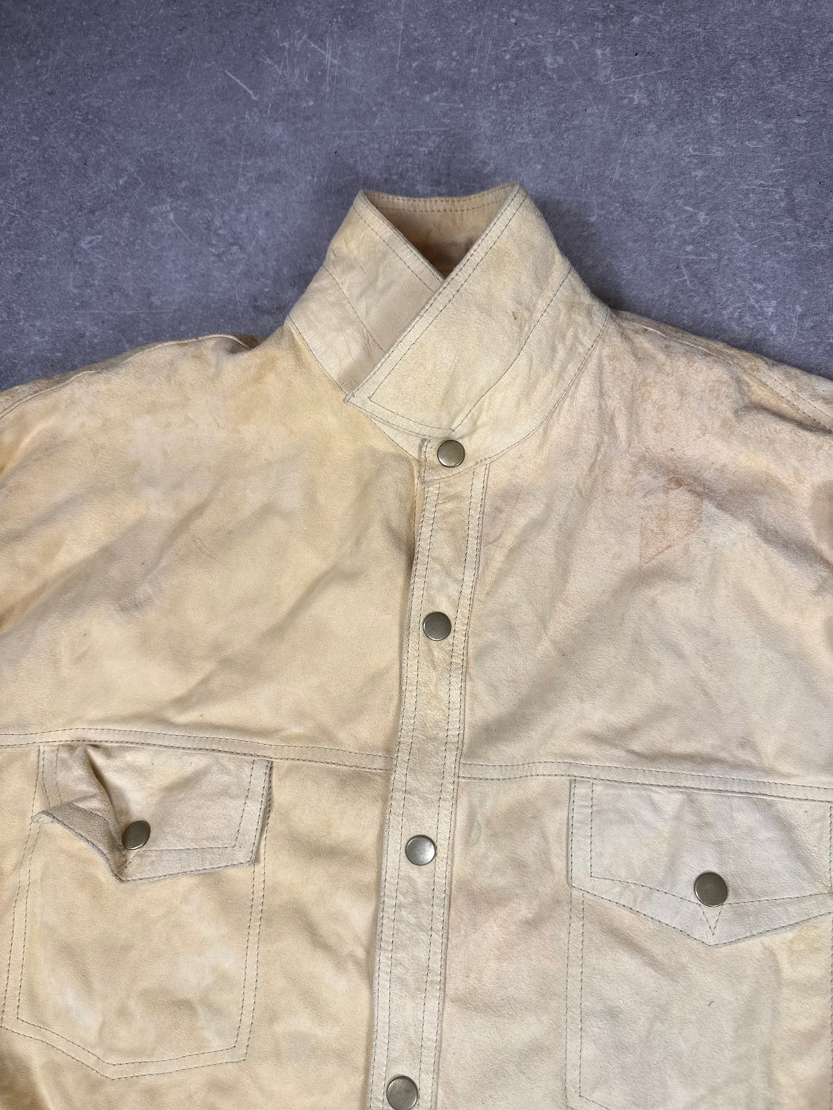 Vintage Wildleder Lederhemd Herren Beige Western Workwear Lederjacke XL