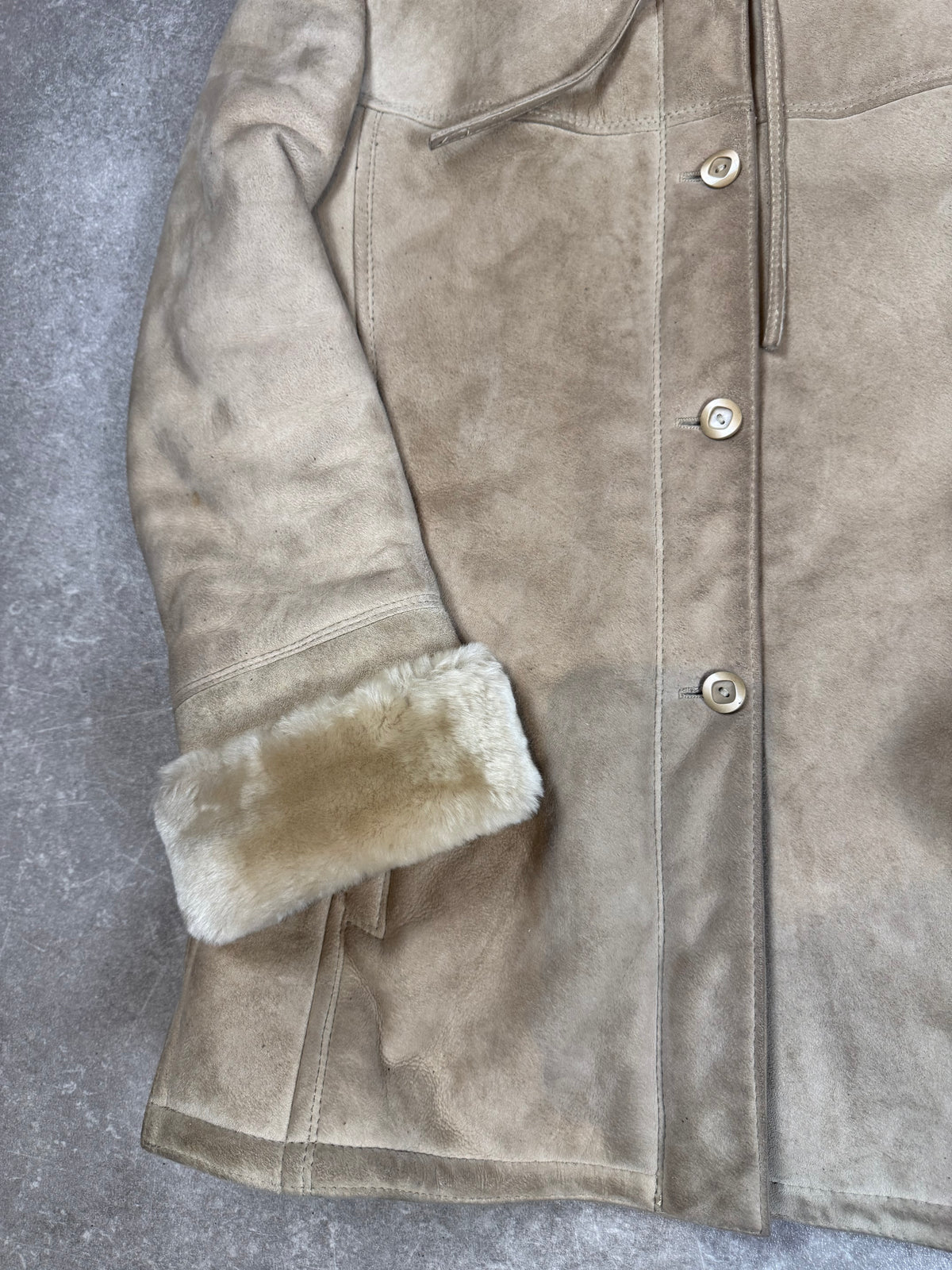 Vintage Damen Lammfelljacke Beige – Echtes Leder Shearling Mantel