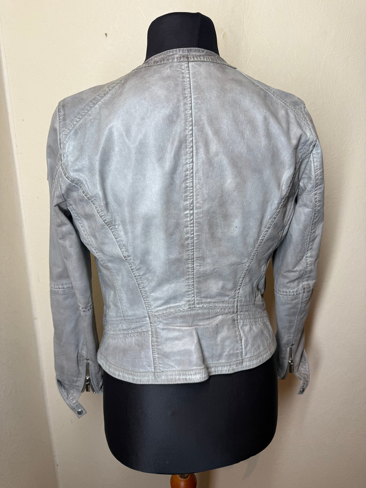 Milestone Leonora Lederjacke Grau Damen Echtleder Ziegennappa Biker Jacke Gr. 38