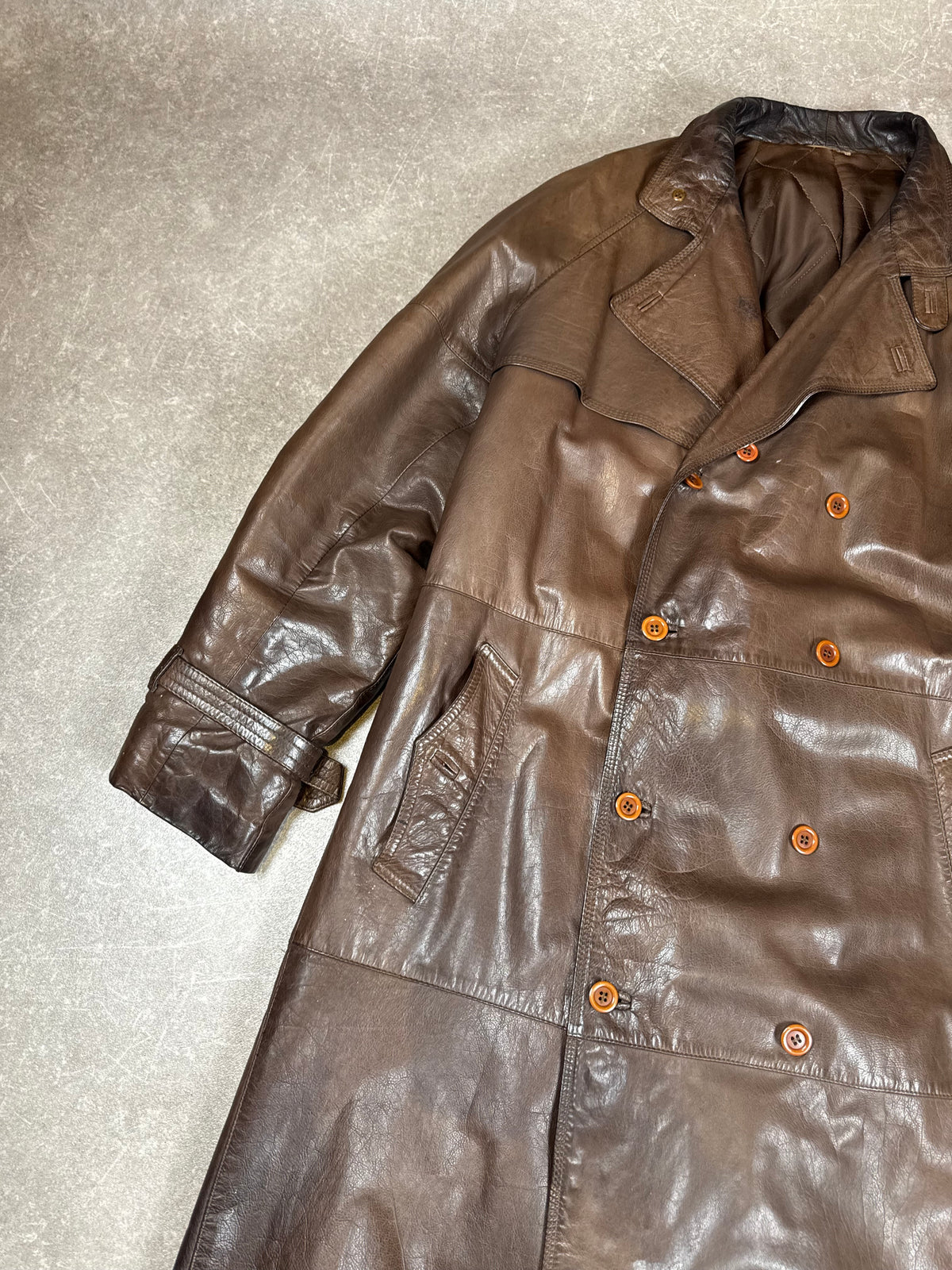 Vintage 70er/80er Ledermantel Herren Braun Echtleder Trenchcoat Lang