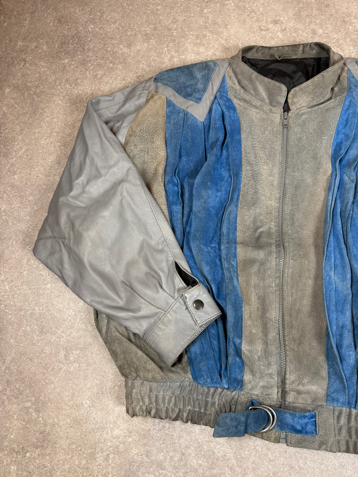 Vintage Don Giovanni Lederjacke 80er 90er Patchwork Blau Grau Retro