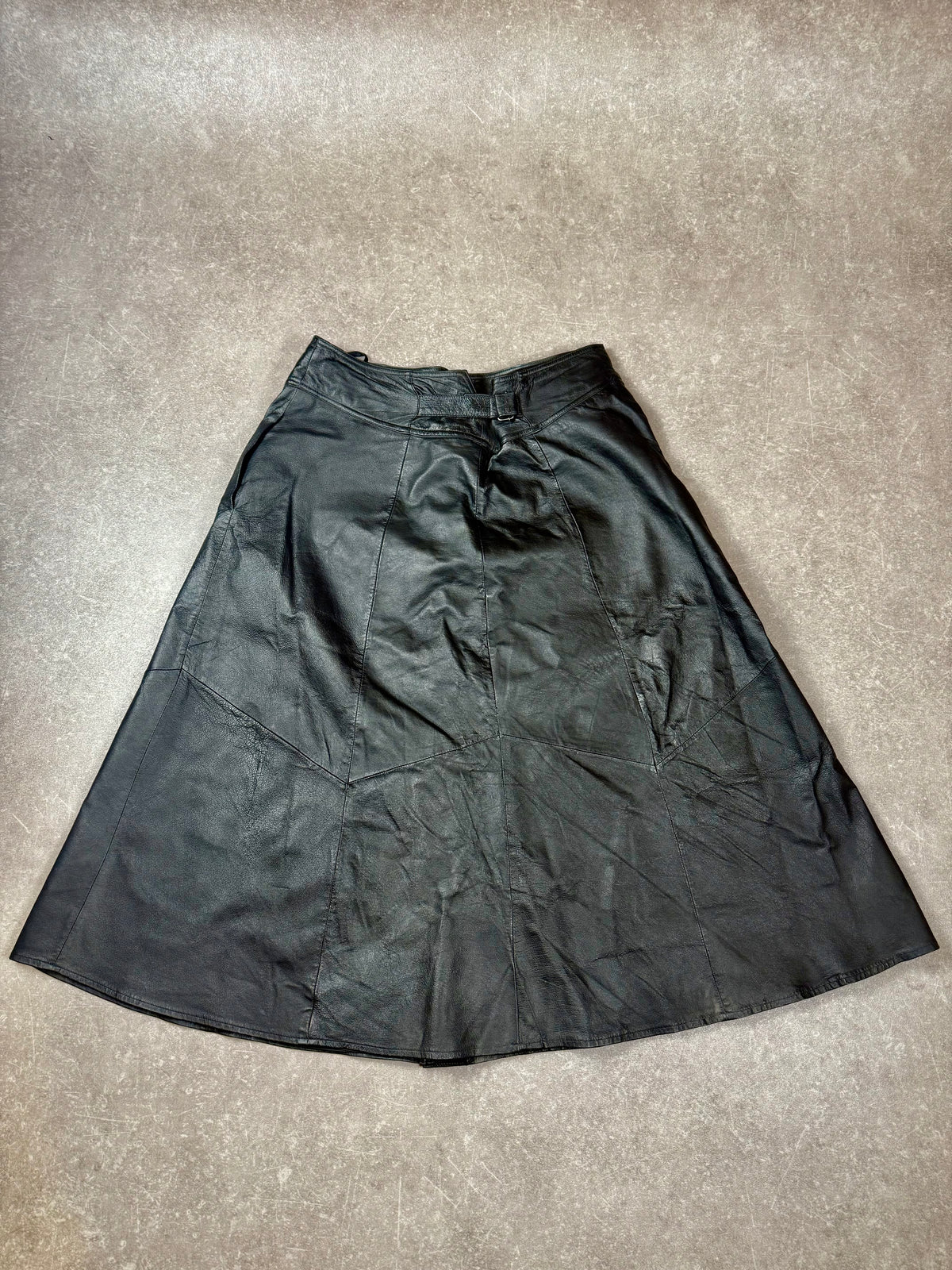 Vintage Damen Lederrock Schwarz Gr. 46 Echtleder A-Linie Lang